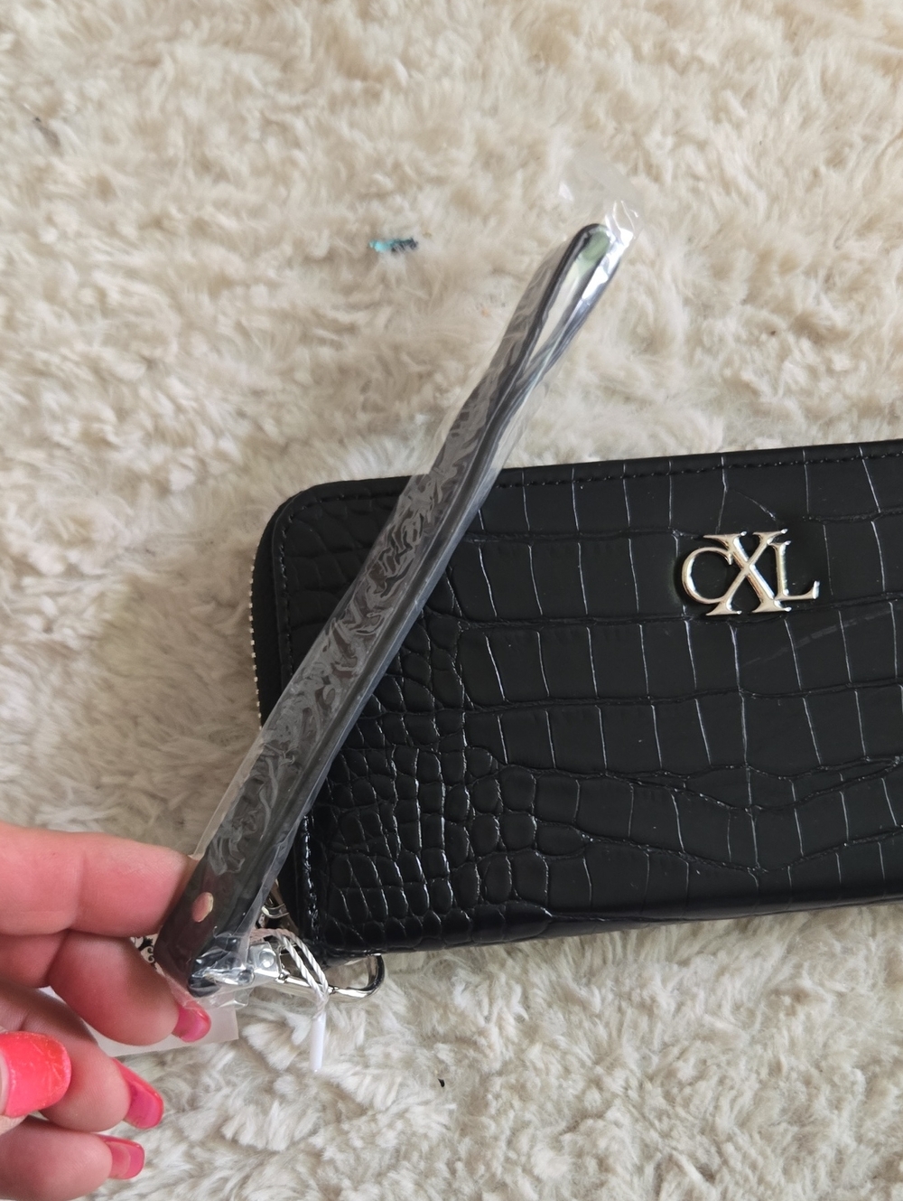 Christian Lacroix Black Croc Zip Wristlet Wallet - Picture 4 of 9